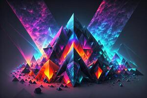 tetrahedron cubes cyberpunk. abstract surreal geometric shape on dark background by photo
