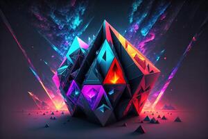 tetrahedron cubes cyberpunk. abstract surreal geometric shape on dark background by photo