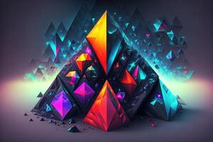 tetrahedron cubes cyberpunk. abstract surreal geometric shape on dark background by photo