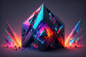 tetrahedron cubes cyberpunk. abstract surreal geometric shape on dark background by photo