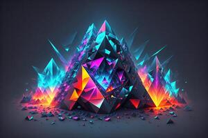 tetrahedron cubes cyberpunk. abstract surreal geometric shape on dark background by photo