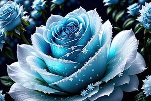 One frozen blue rose with ice crystals by photo