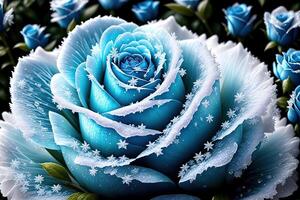 One frozen blue rose with ice crystals by photo