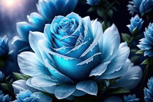 One frozen blue rose with ice crystals by photo