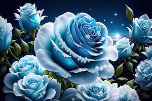 One frozen blue rose with ice crystals by photo