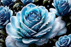 uno congelado azul Rosa con hielo cristales por ai generado foto