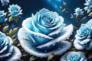 One frozen blue rose with ice crystals by photo