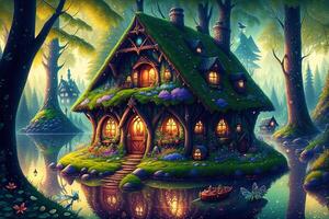 fantasy house fairy tale little cottage in magical forest by photo