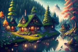 fantasía casa hada cuento pequeño cabaña en mágico bosque por ai generado foto