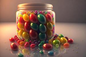 Jelly beans in a glass jar by photo