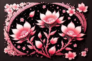 Cherry blossom illustration on black background by ai generated photo