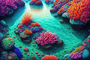 Colorful sea background with rocky bottom boulders algae and corals by photo