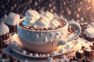 Cup of hot chocolate with marshmallows by photo