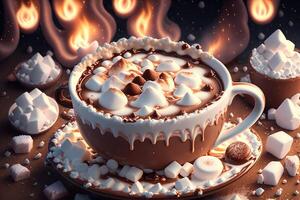 Cup of hot chocolate with marshmallows by photo