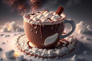 taza de caliente chocolate con Malvaviscos por ai generado foto