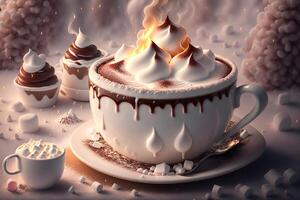 Cup of hot chocolate with marshmallows by photo