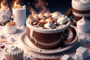 Cup of hot chocolate with marshmallows by photo