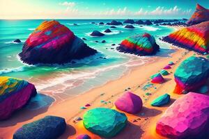 A beach covered in lots of color rocks photo
