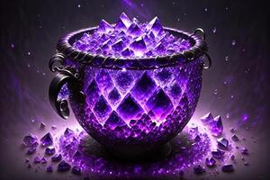 Cauldron made from crystals, deep purple down lighting photo