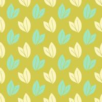 Vector seamless pattern with leaves, repeatable minimalistic background. Repeatable botanical backdrop. Green geometric tea leaves motif.