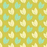 Vector seamless pattern with leaves, repeatable minimalistic background. Repeatable botanical backdrop. Green geometric tea leaves motif.