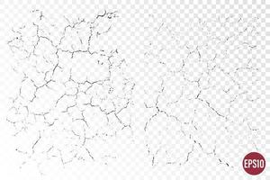 Natural cracks backgrounds. Vector overlay textures of cracked surface. One color graphic resources.