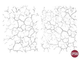 Natural cracks backgrounds. Vector overlay textures of cracked surface. One color graphic resources.