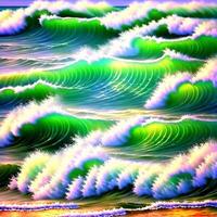 Colorful ocean waves illustration, Colorful sea waves oil painting work, Designed with artificial intelligence, photo