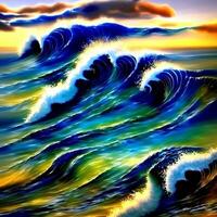 Colorful ocean waves illustration, Colorful sea waves oil painting work, Designed with artificial intelligence, photo