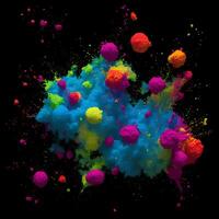 Multicolored paint explosion, Paint scattering explosion of colorful clouds, Dust cloud exploding on black background,Designed with artificial intelligence, photo