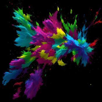 Multicolored paint explosion, Paint scattering explosion of colorful clouds, Dust cloud exploding on black background,Designed with artificial intelligence, photo