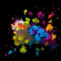 Multicolored paint explosion, Paint scattering explosion of colorful clouds, Dust cloud exploding on black background,Designed with artificial intelligence, photo