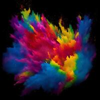 Multicolored paint explosion, Paint scattering explosion of colorful clouds, Dust cloud exploding on black background,Designed with artificial intelligence, photo