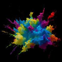 Multicolored paint explosion, Paint scattering explosion of colorful clouds, Dust cloud exploding on black background,Designed with artificial intelligence, photo