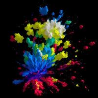 Multicolored paint explosion, Paint scattering explosion of colorful clouds, Dust cloud exploding on black background,Designed with artificial intelligence, photo