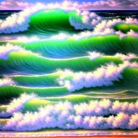 Colorful ocean waves illustration, Colorful sea waves oil painting work, Designed with artificial intelligence, photo