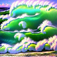 Colorful ocean waves illustration, Colorful sea waves oil painting work, Designed with artificial intelligence, photo