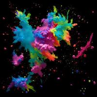 Multicolored paint explosion, Paint scattering explosion of colorful clouds, Dust cloud exploding on black background,Designed with artificial intelligence, photo