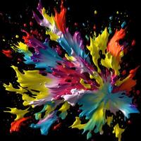 Multicolored paint explosion, Paint scattering explosion of colorful clouds, Dust cloud exploding on black background,Designed with artificial intelligence, photo