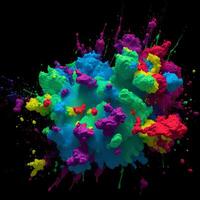 Multicolored paint explosion, Paint scattering explosion of colorful clouds, Dust cloud exploding on black background,Designed with artificial intelligence, photo