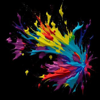 Multicolored paint explosion, Paint scattering explosion of colorful clouds, Dust cloud exploding on black background,Designed with artificial intelligence, photo