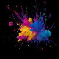 Multicolored paint explosion, Paint scattering explosion of colorful clouds, Dust cloud exploding on black background,Designed with artificial intelligence, photo