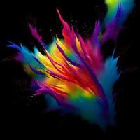 Multicolored paint explosion, Paint scattering explosion of colorful clouds, Dust cloud exploding on black background,Designed with artificial intelligence, photo