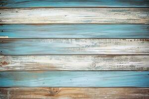 Rustic beach wood background Vintage weathered planks painted in shades of turquoise blue photo