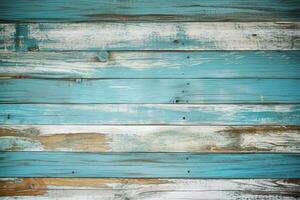 Rustic beach wood background Vintage weathered planks painted in shades of turquoise blue photo