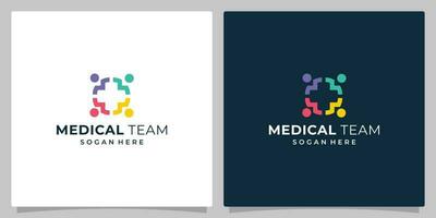 ealthcare logo with plus sign and person sign shape. Logo team medic with colorful light and dark variation logo icon design. Premium vector