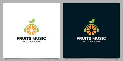 logo diseño modelo música. logo auricular con naranja frutas logo. prima vector