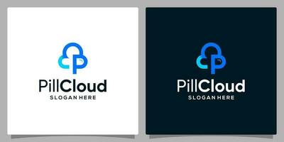 Cloud Technology logo design template with pill capsule logo and initials P. Premium vector