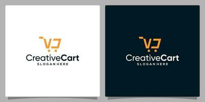 modelo diseño icono logo vector compras carro con símbolo inicial letra v. prima vector
