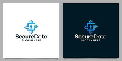 Data chip vector logo design with keyhole and abstract initial letter S. Premium vectors.